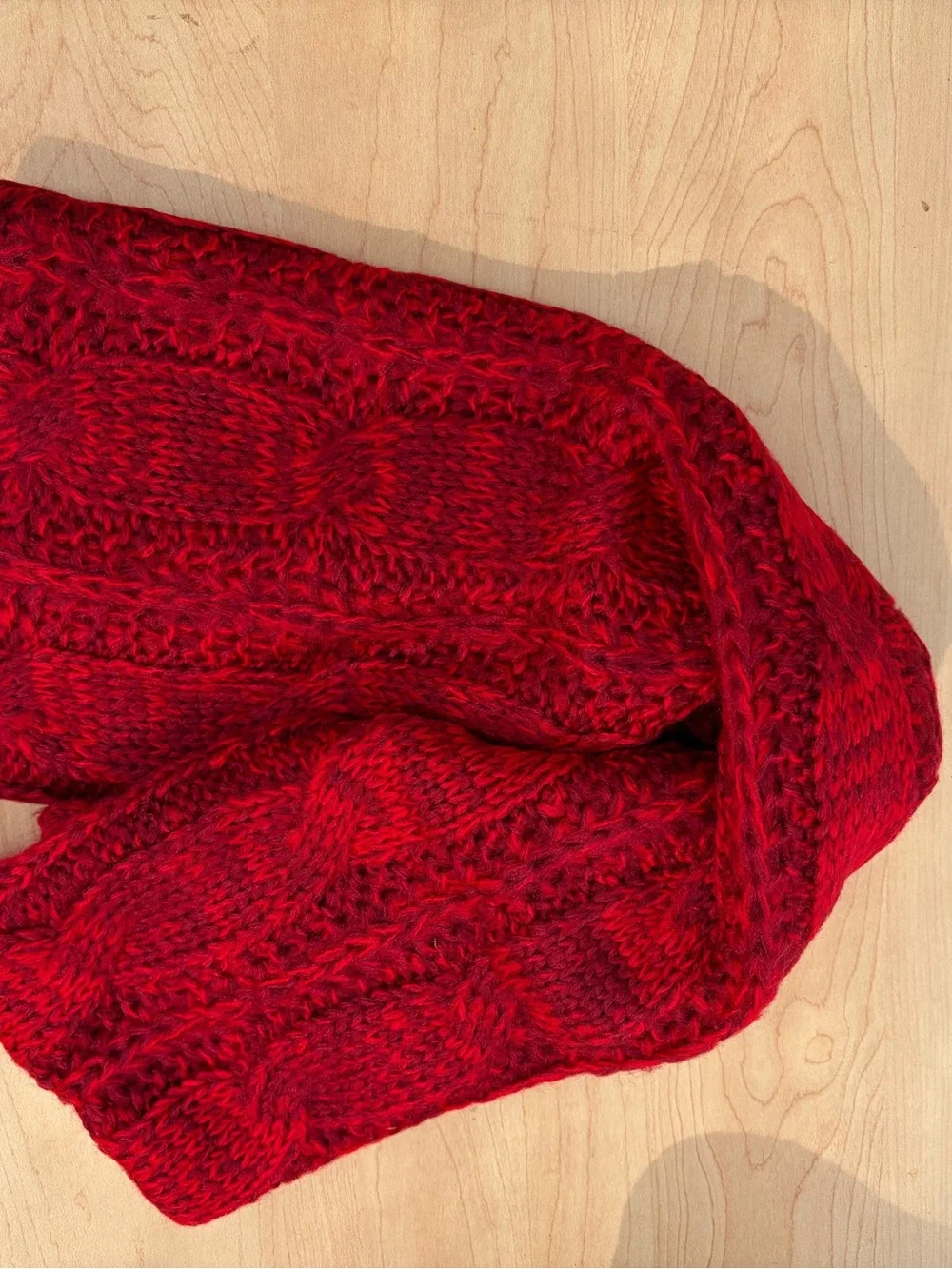 Unisex Large warm knitted long winter scarf Red